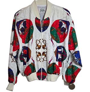 G. Oberti Full Zip Graphic Bomber Jacket Bold Multicolor Womens Vtg 80's